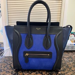 Celine Micro Luggage Blue tricolor Calfskin Leather
